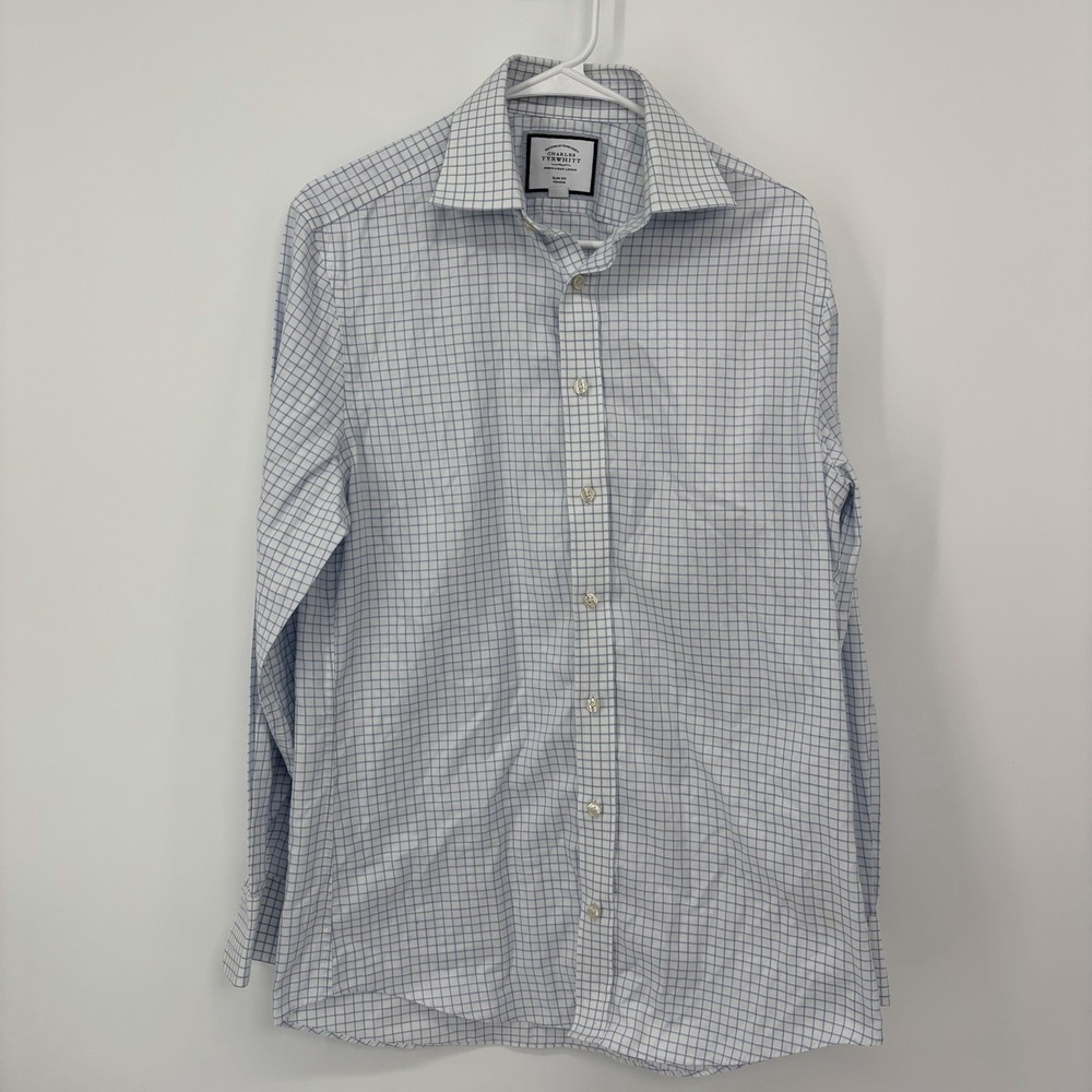 Charles Tyrwhitt Shirt Mens 15/33 Blue White Check Classic Fit Button Up Shirt